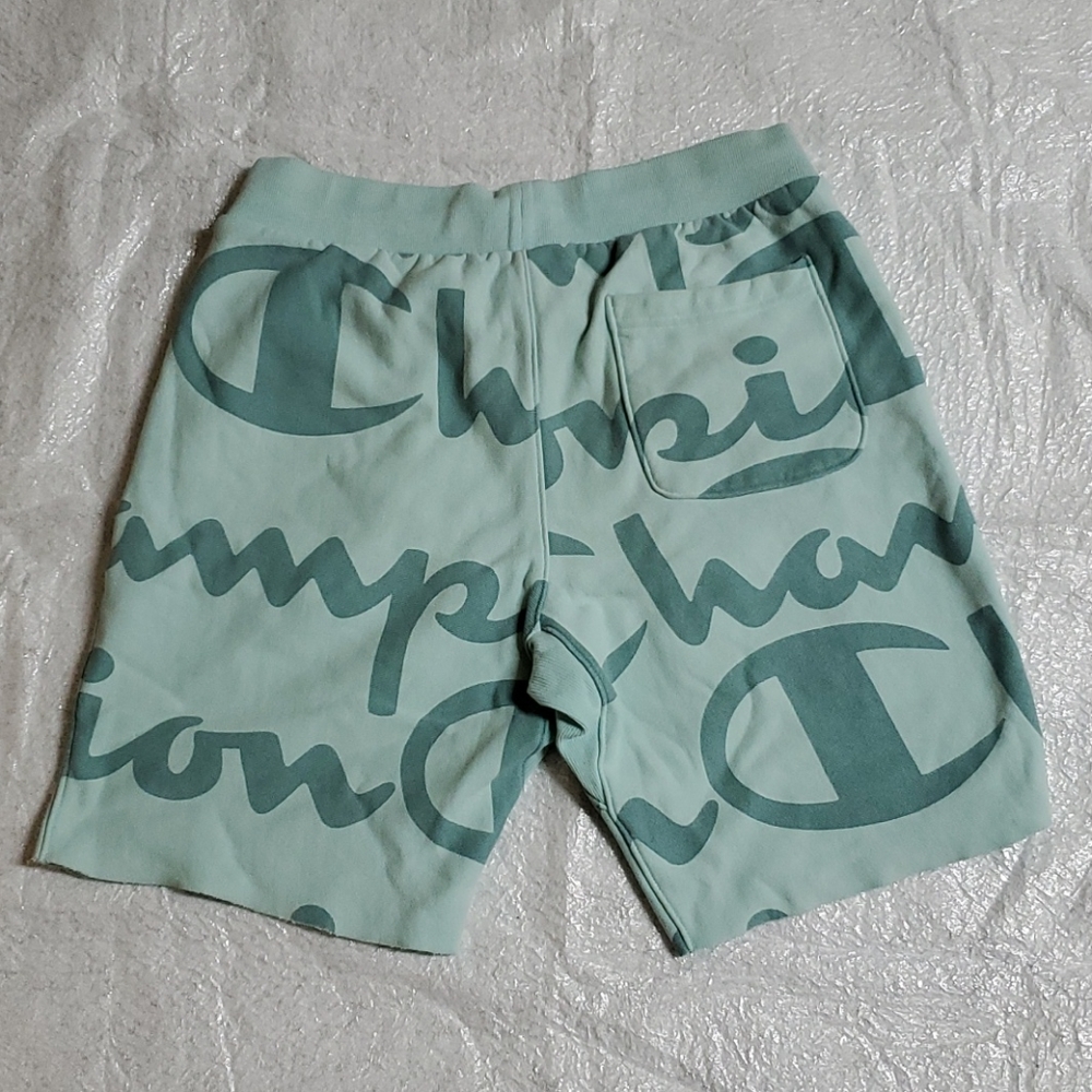 Champion Reverse Weave Script Green Sweat Shorts - Picture 3 of 10
